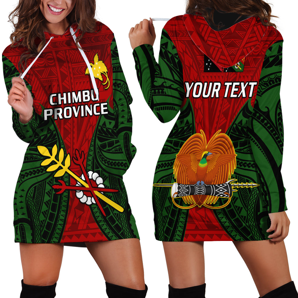 Custom Personalised Papua New Guinea Hoodie Dress Chimbu Province Mix Coat Of Arms Polynesian Art