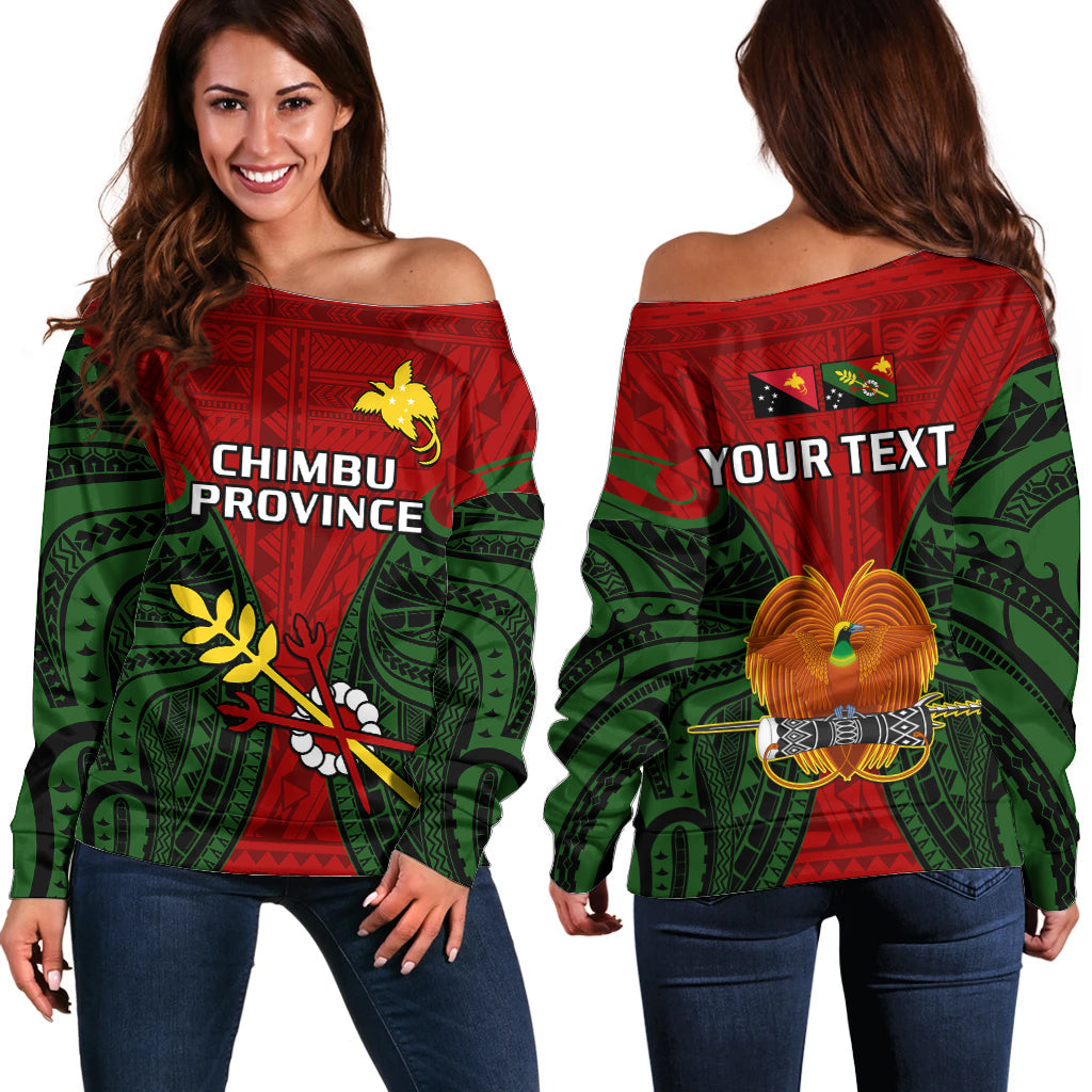 (Custom Personalised) Papua New Guinea Off Shoulder Sweater Chimbu Province Mix Coat Of Arms Polynesian Art