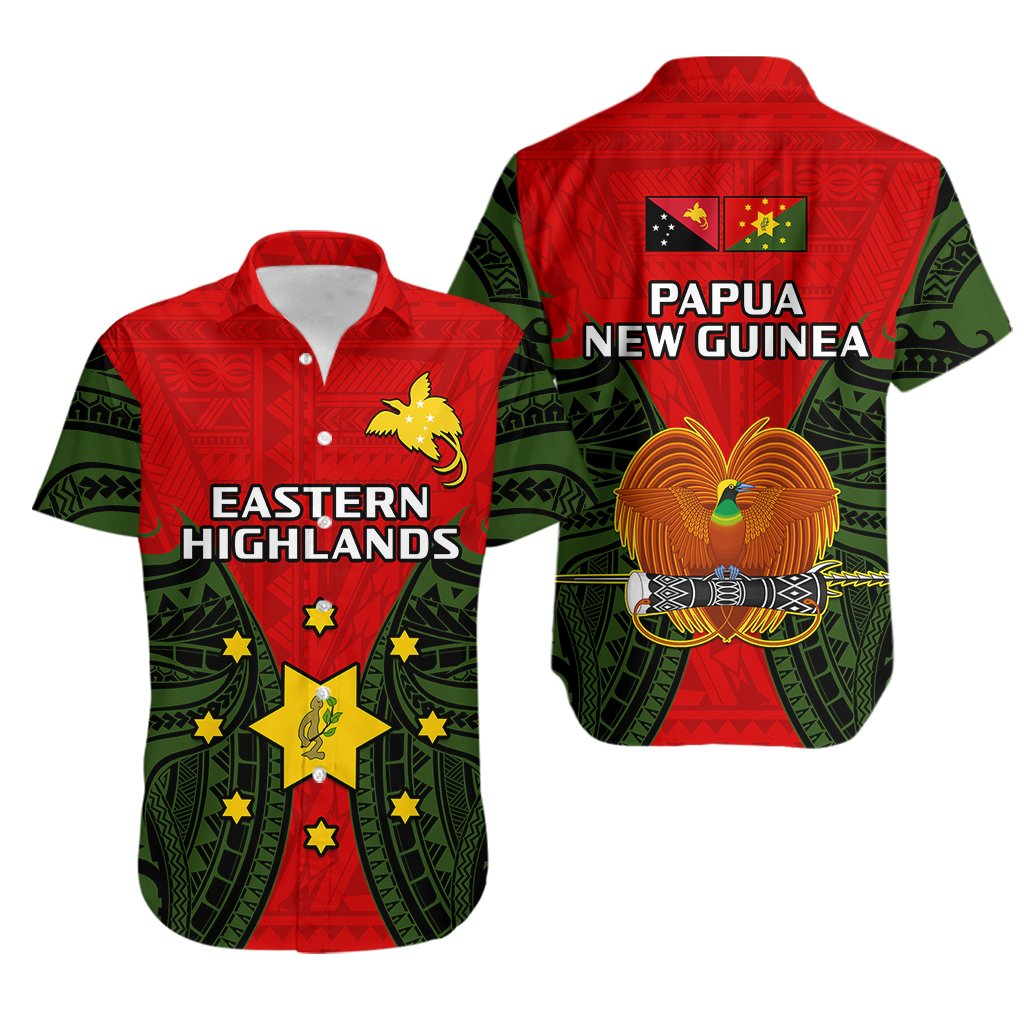Papua New Guinea Hawaiian Shirt Eastern Highlands Province Mix Coat Of Arms Polynesian Art