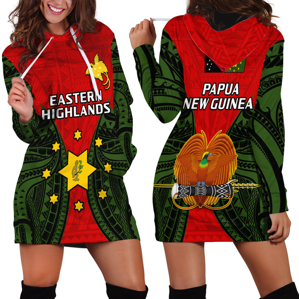 Papua New Guinea Hoodie Dress Eastern Highlands Province Mix Coat Of Arms Polynesian Art