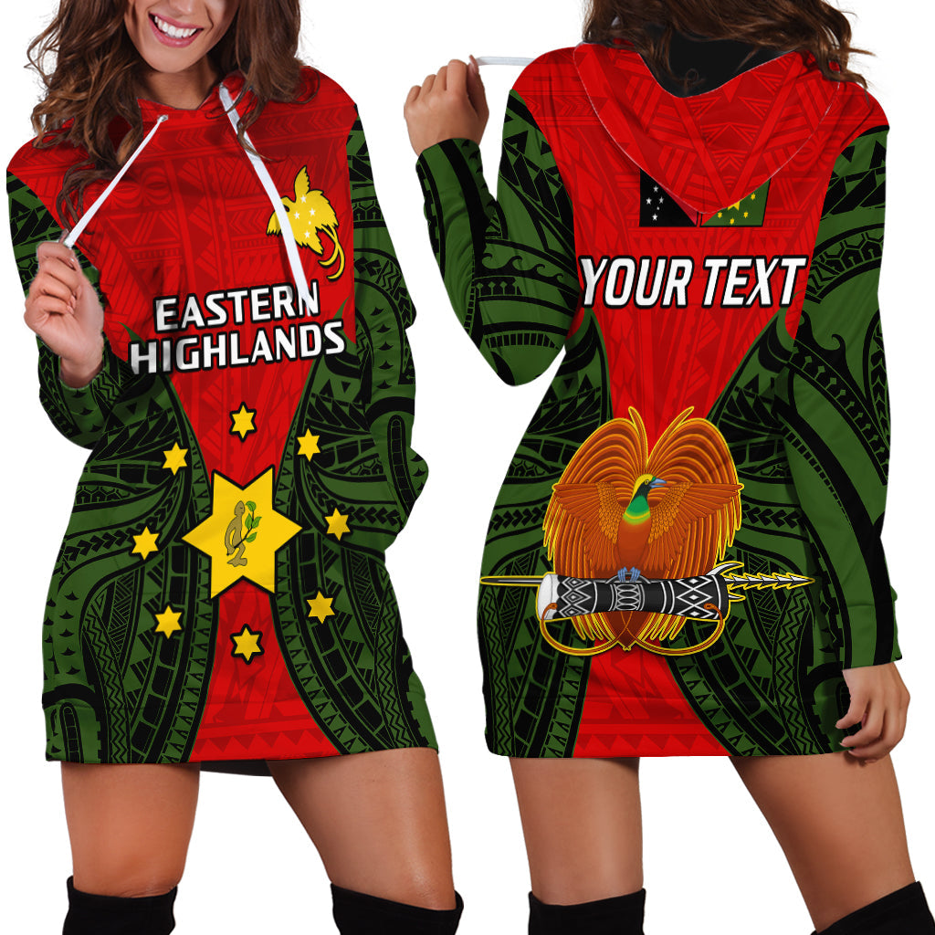 Custom Personalised Papua New Guinea Hoodie Dress Eastern Highlands Province Mix Coat Of Arms Polynesian Art