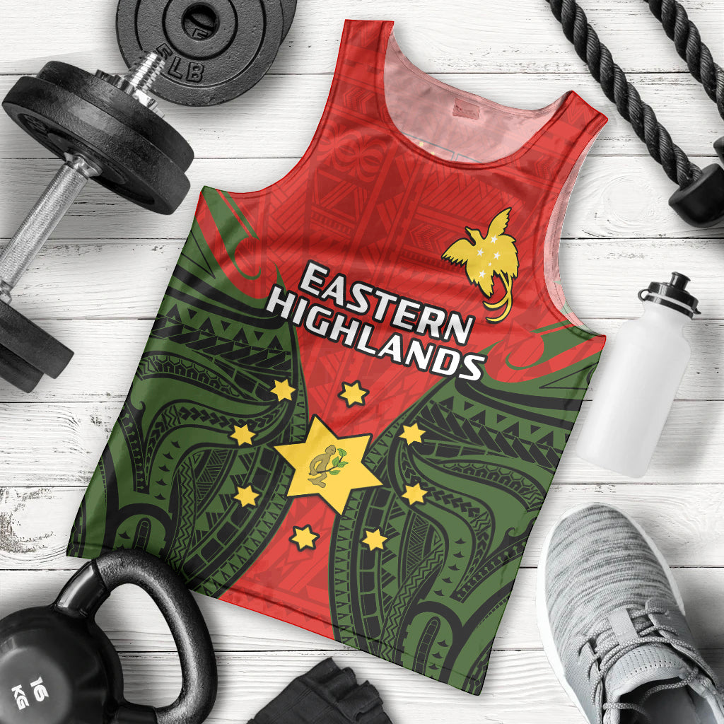 Custom Personalised Papua New Guinea Men Tank Top Eastern Highlands Province Mix Coat Of Arms Polynesian Art