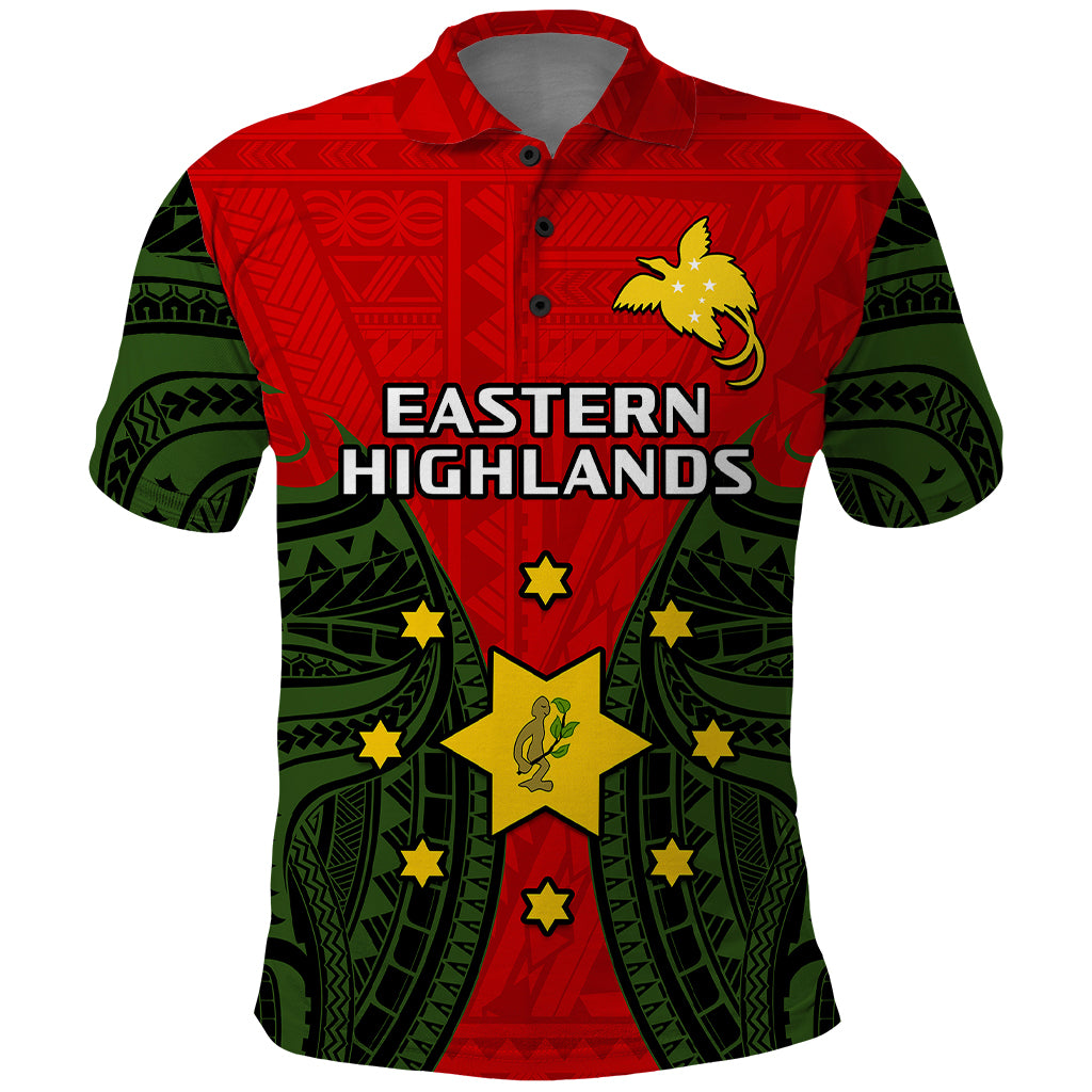 Papua New Guinea Polo Shirt Eastern Highlands Province Mix Coat Of Arms Polynesian Art