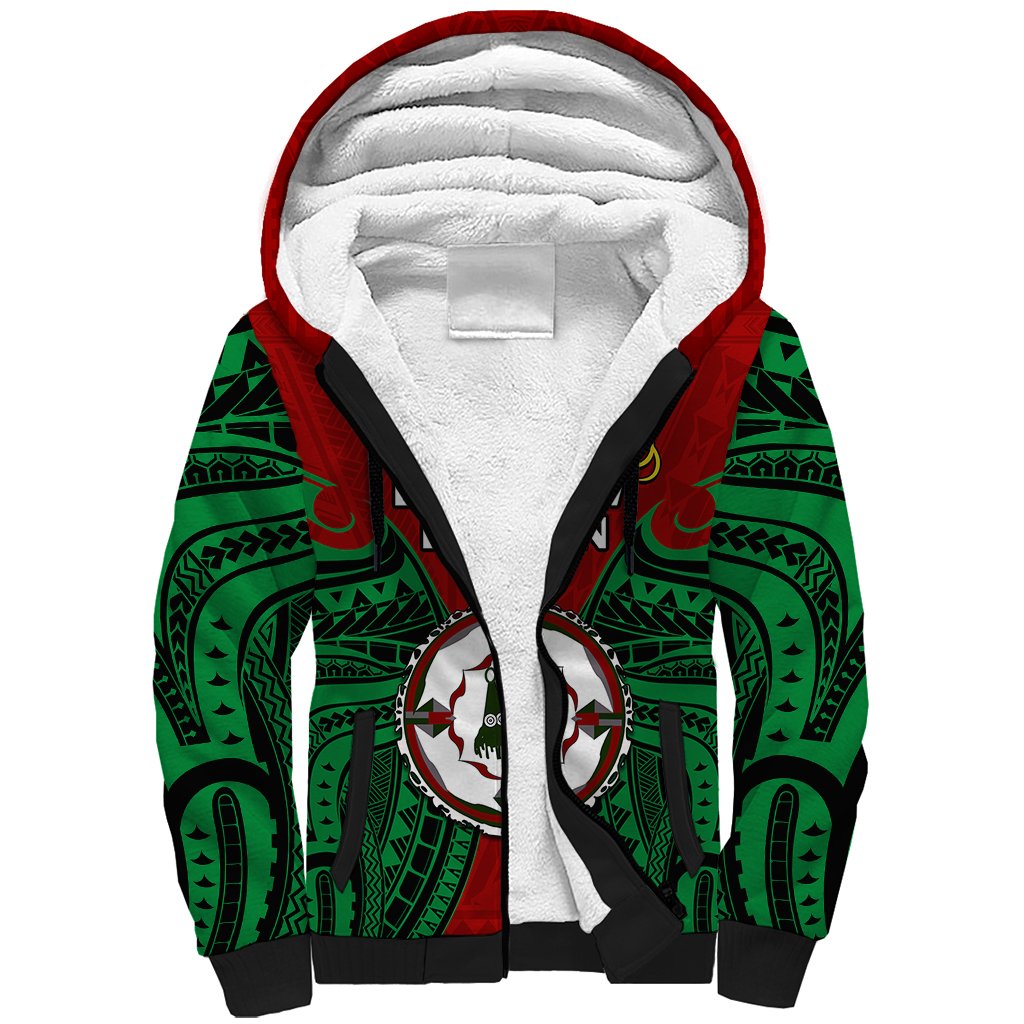 Papua New Guinea Sherpa Hoodie East New Britain Province Mix Coat Of Arms Polynesian Art