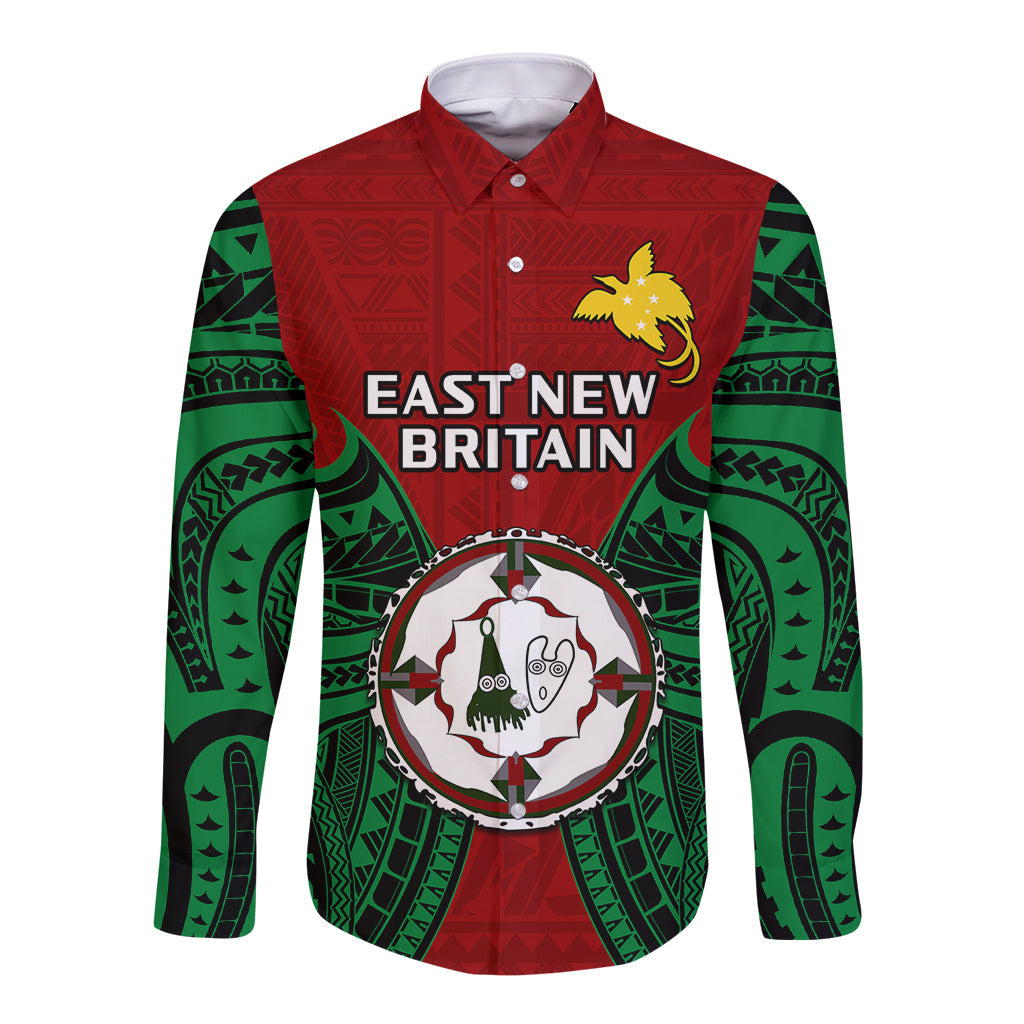 (Custom Personalised) Papua New Guinea Long Sleeve Button Shirt East New Britain Province Mix Coat Of Arms Polynesian Art