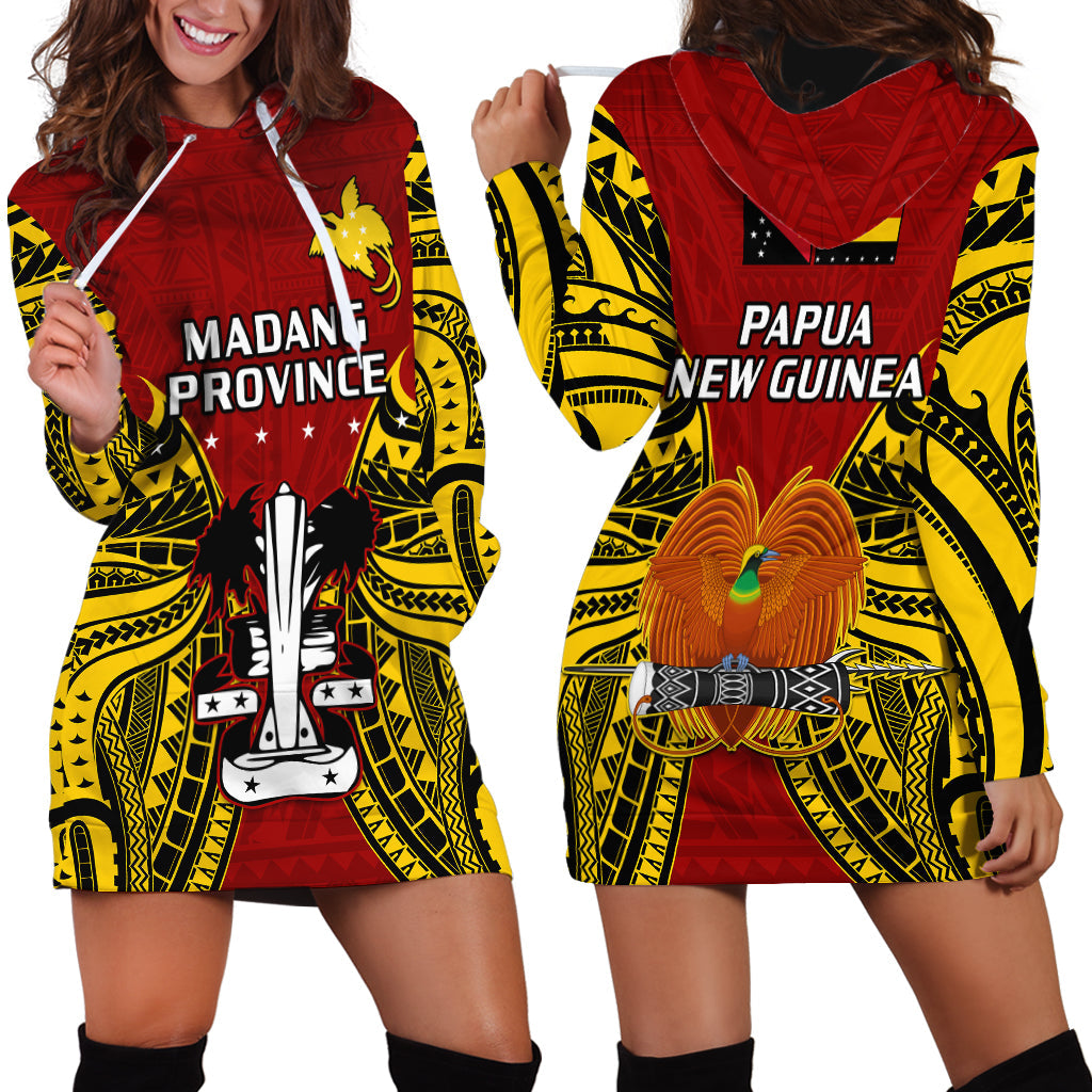 Papua New Guinea Hoodie Dress Madang Province Mix Coat Of Arms Polynesian Art
