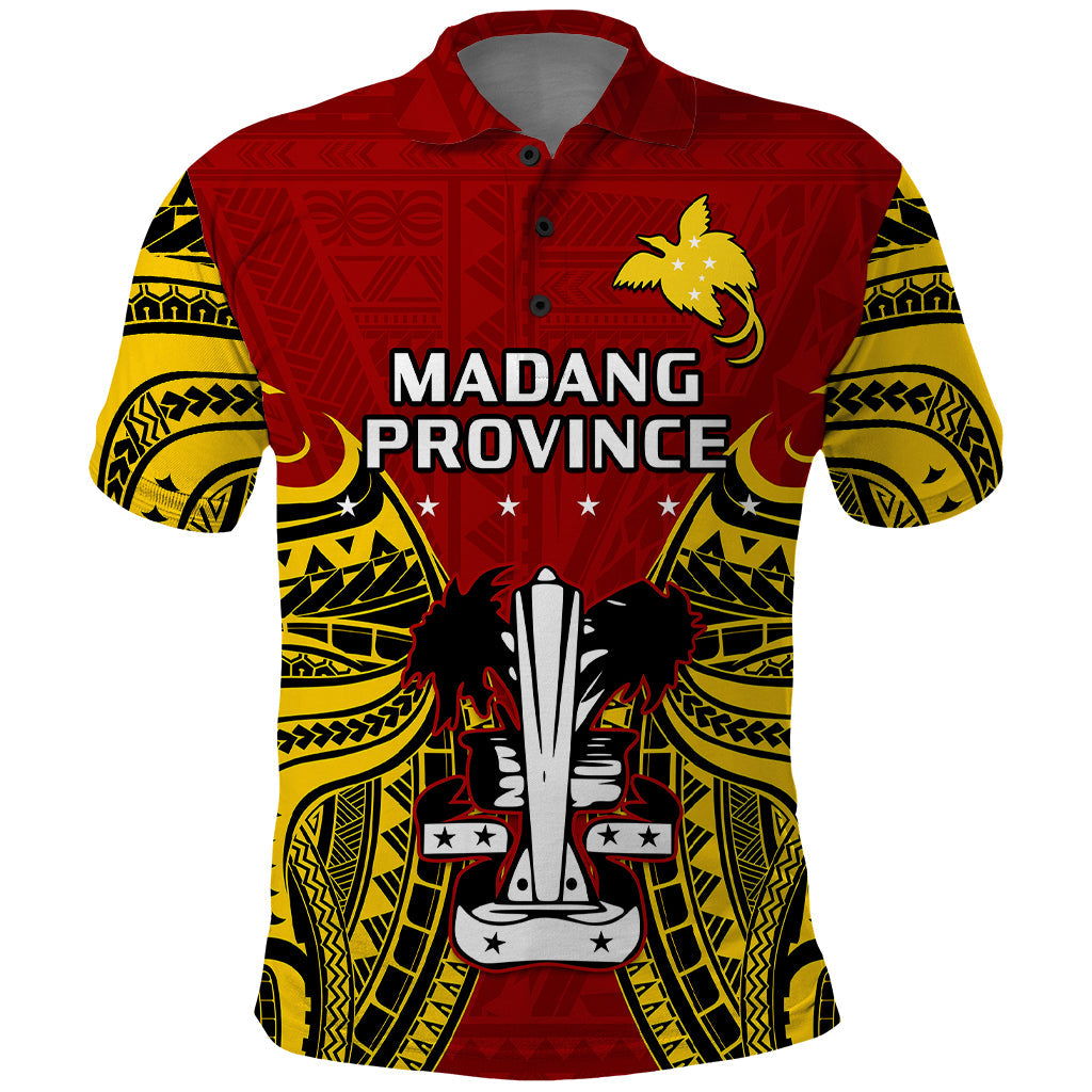 Papua New Guinea Polo Shirt Madang Province Mix Coat Of Arms Polynesian Art