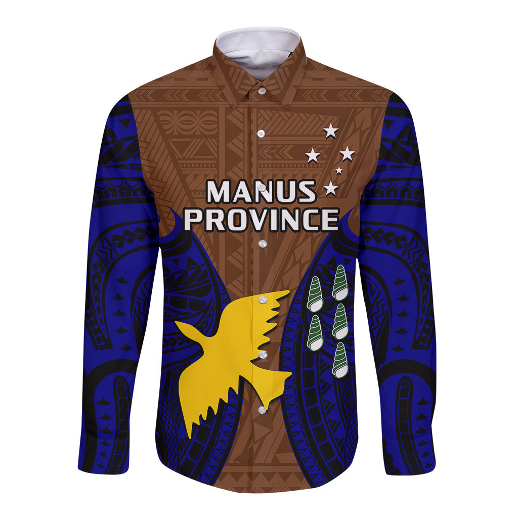 Papua New Guinea Long Sleeve Button Shirt Manus Province Mix Coat Of Arms Polynesian Art