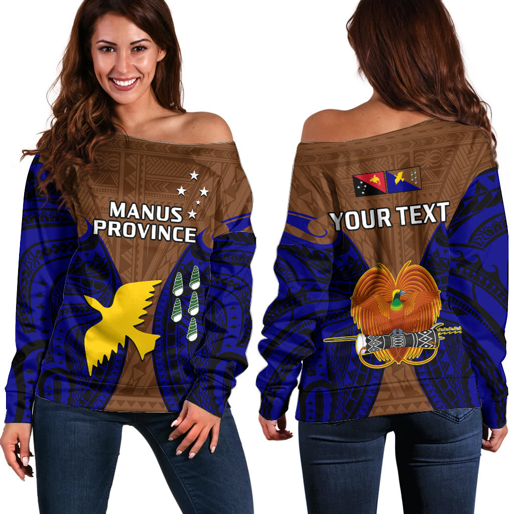 (Custom Personalised) Papua New Guinea Off Shoulder Sweater Manus Province Mix Coat Of Arms Polynesian Art