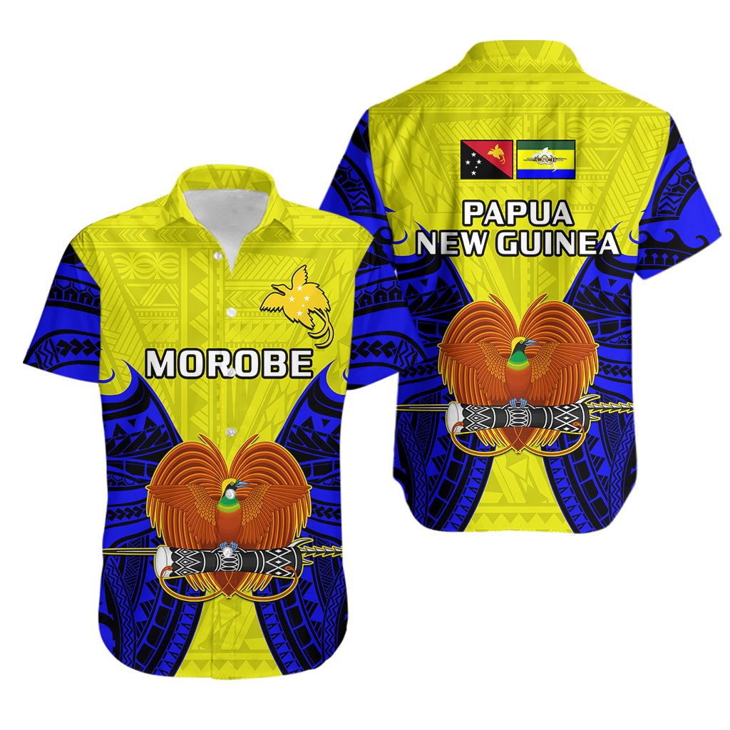 Papua New Guinea Hawaiian Shirt Morobe Province Mix Coat Of Arms Polynesian Art