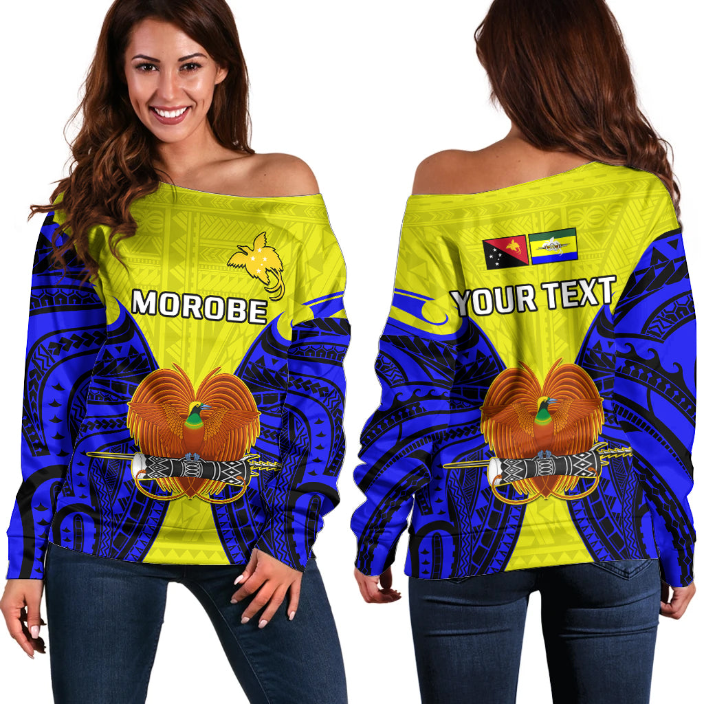 (Custom Personalised) Papua New Guinea Off Shoulder Sweater Morobe Province Mix Coat Of Arms Polynesian Art