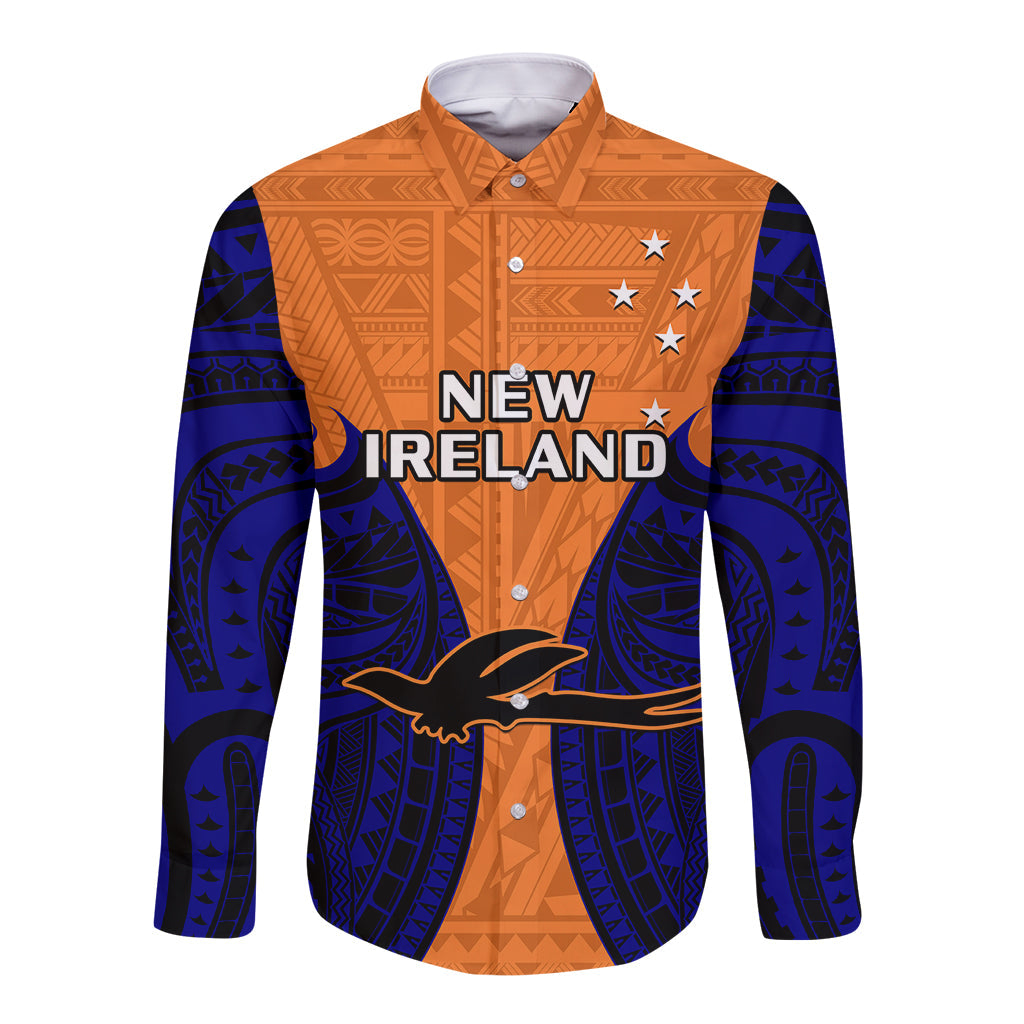 Papua New Guinea Long Sleeve Button Shirt New Ireland Province Mix Coat Of Arms Polynesian Art