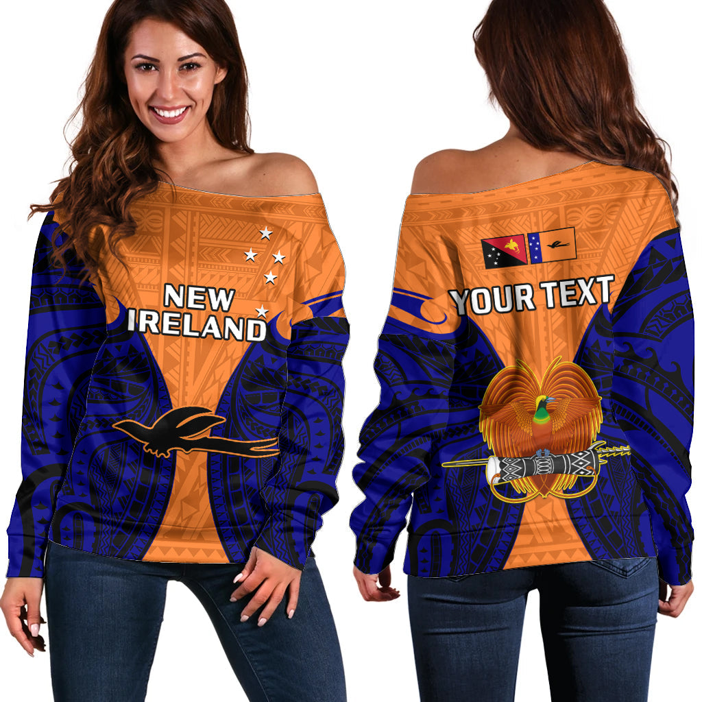 (Custom Personalised) Papua New Guinea Off Shoulder Sweater New Ireland Province Mix Coat Of Arms Polynesian Art
