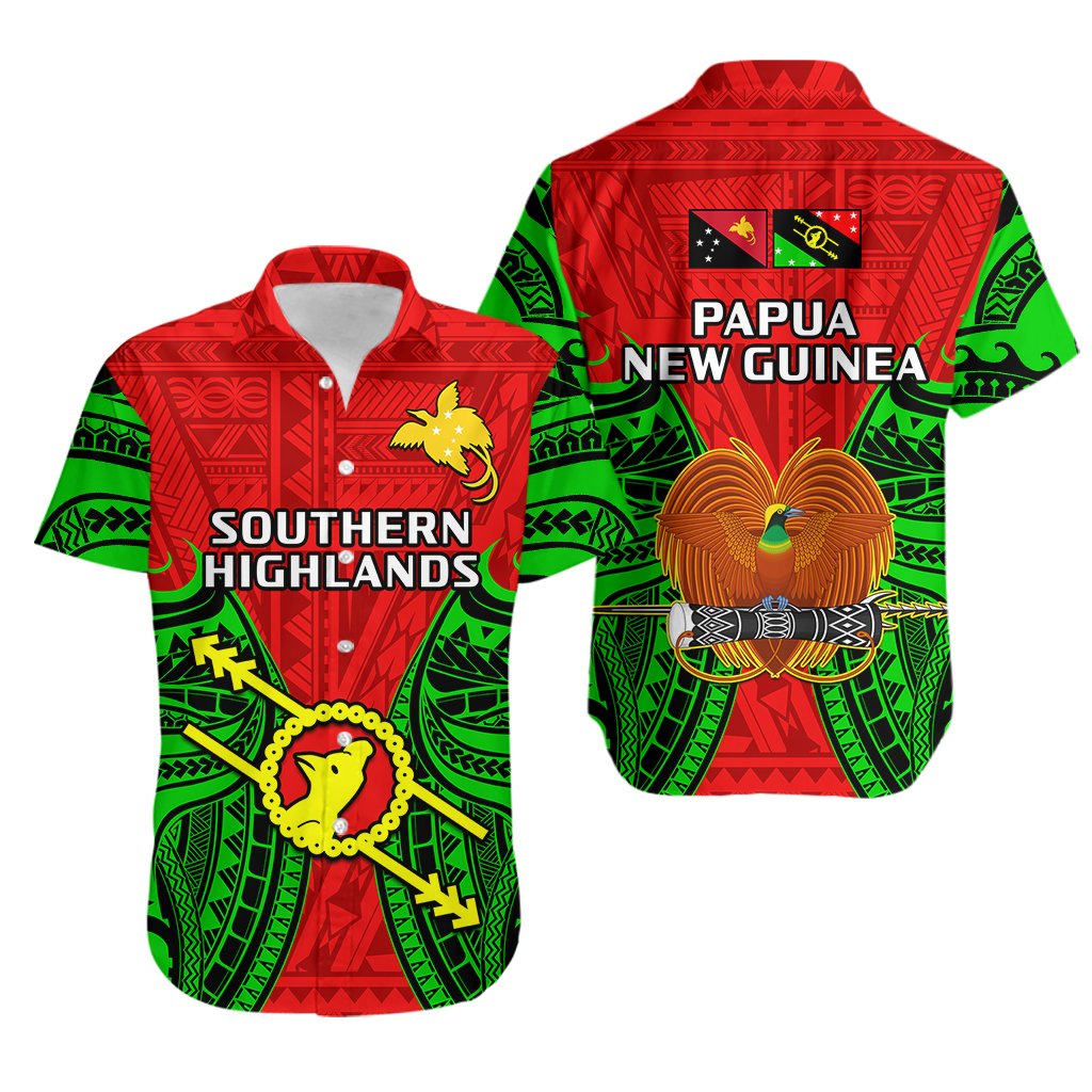 Papua New Guinea Hawaiian Shirt Southern Highlands Province Mix Coat Of Arms Polynesian Art