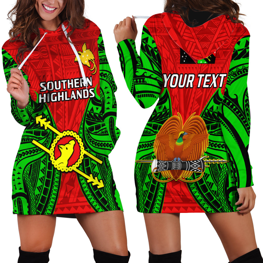 Custom Personalised Papua New Guinea Hoodie Dress Southern Highlands Province Mix Coat Of Arms Polynesian Art