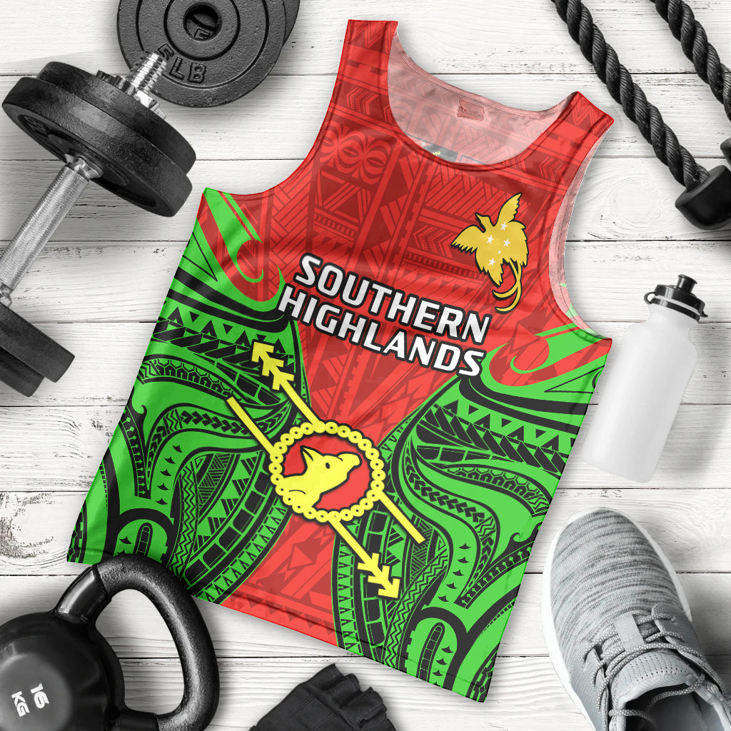 Papua New Guinea Men Tank Top Southern Highlands Province Mix Coat Of Arms Polynesian Art