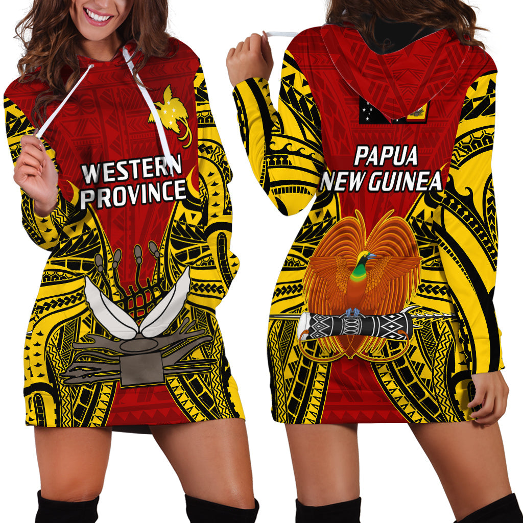 Papua New Guinea Hoodie Dress Western Province Mix Coat Of Arms Polynesian Art