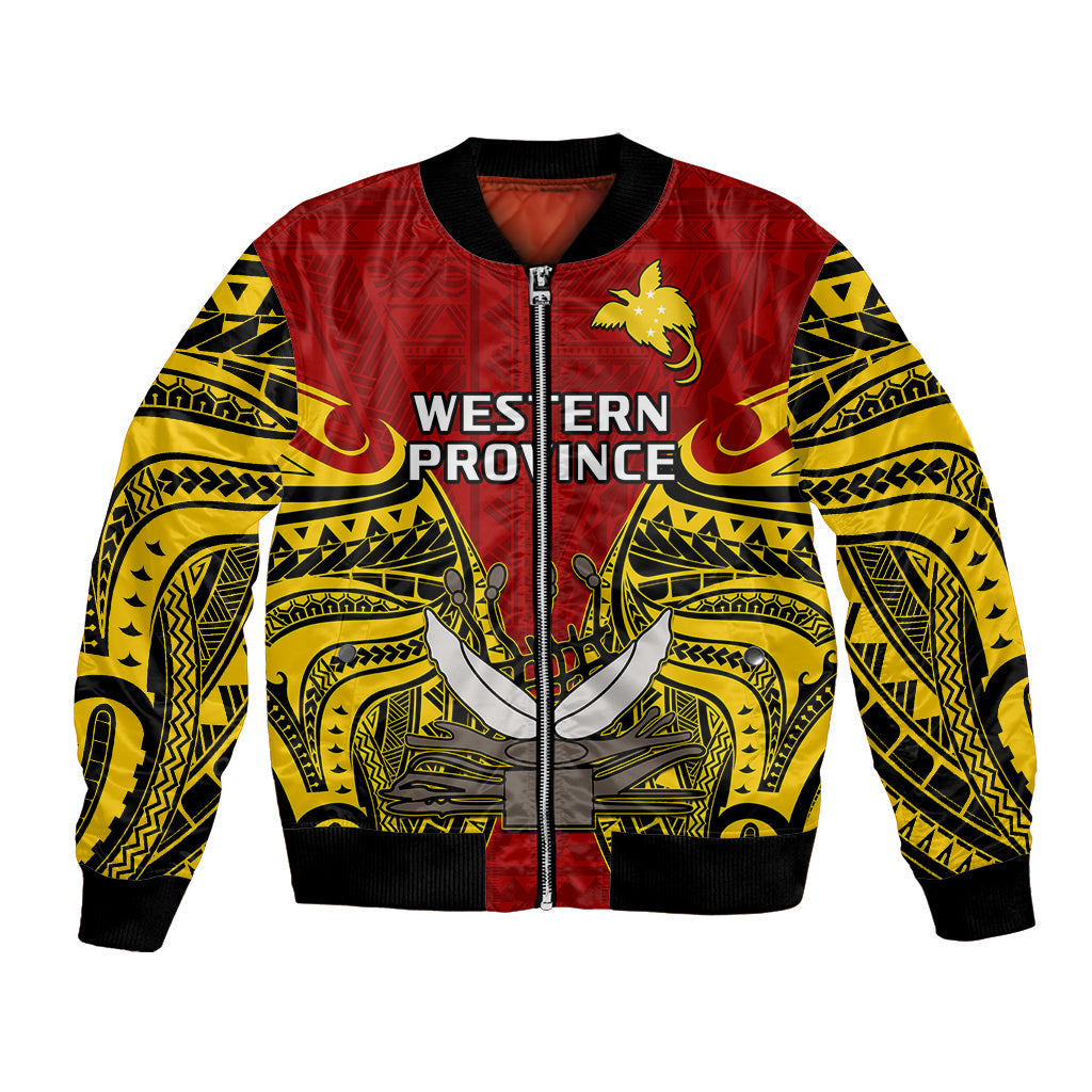 Papua New Guinea Bomber Jacket Western Province Mix Coat Of Arms Polynesian Art