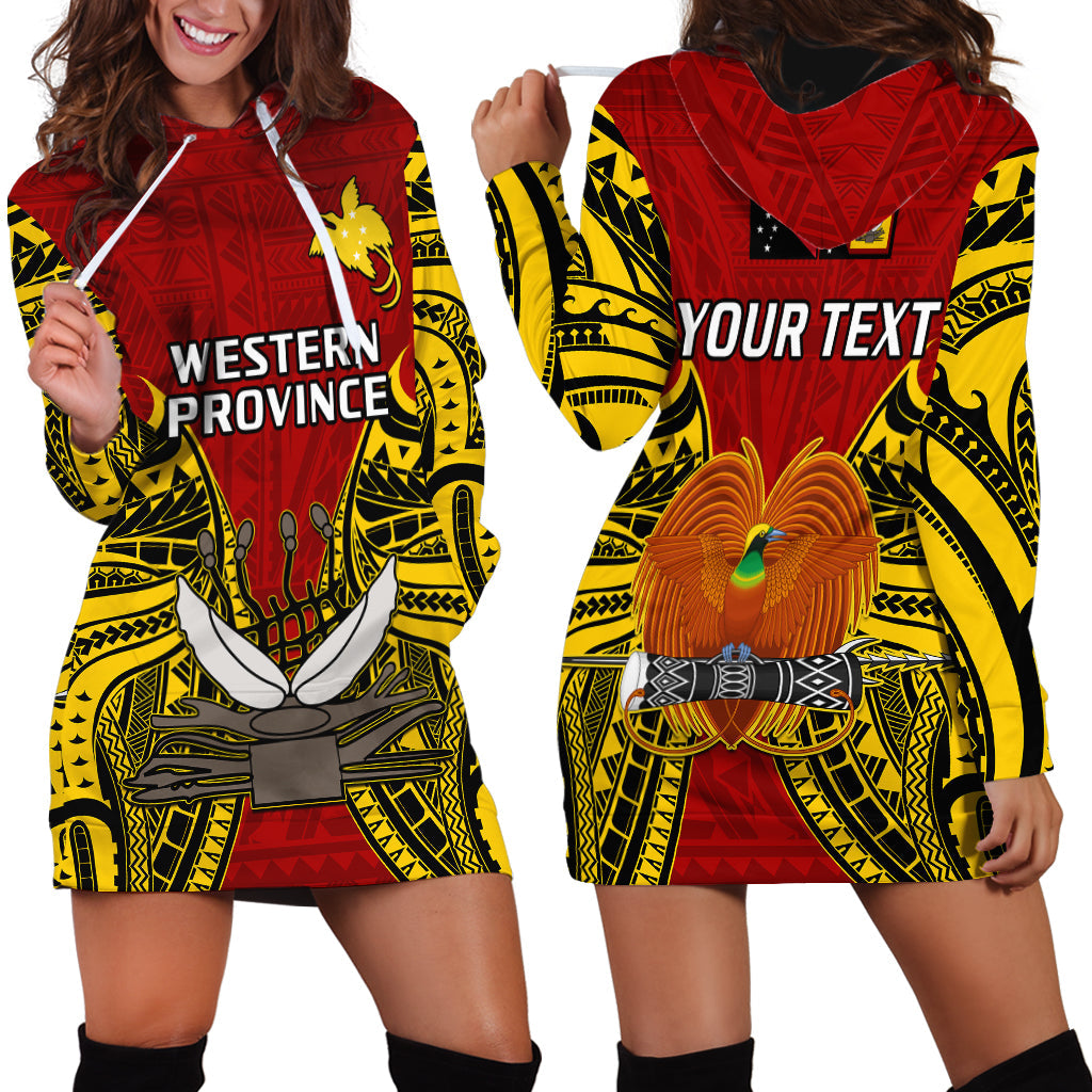 Custom Personalised Papua New Guinea Hoodie Dress Western Province Mix Coat Of Arms Polynesian Art