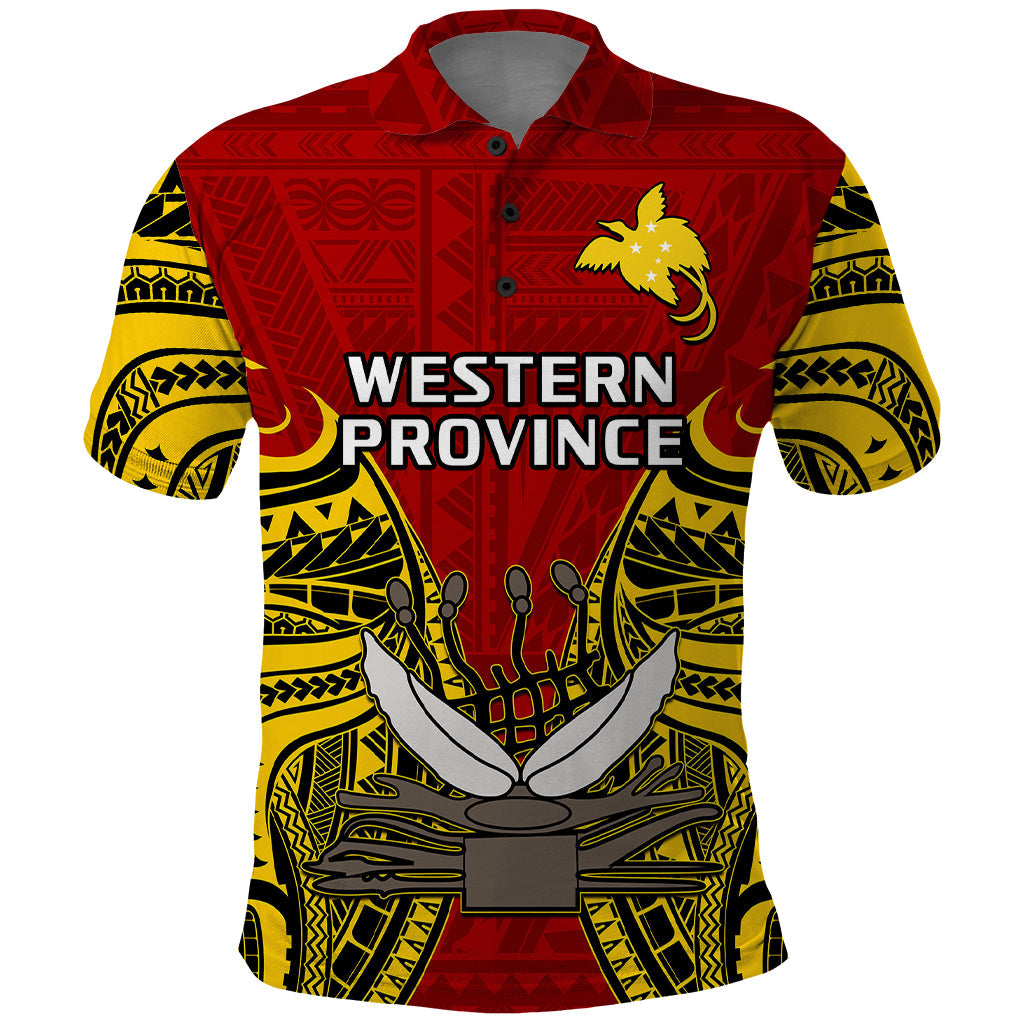 Papua New Guinea Polo Shirt Western Province Mix Coat Of Arms Polynesian Art