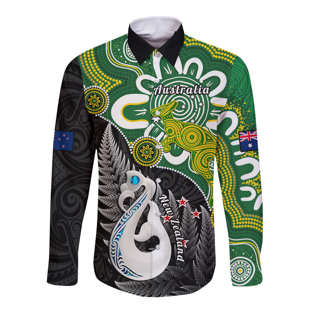 New Zealand And Australia Long Sleeve Button Shirt Aboriginal Mix Aotearoa Maori Unique Style
