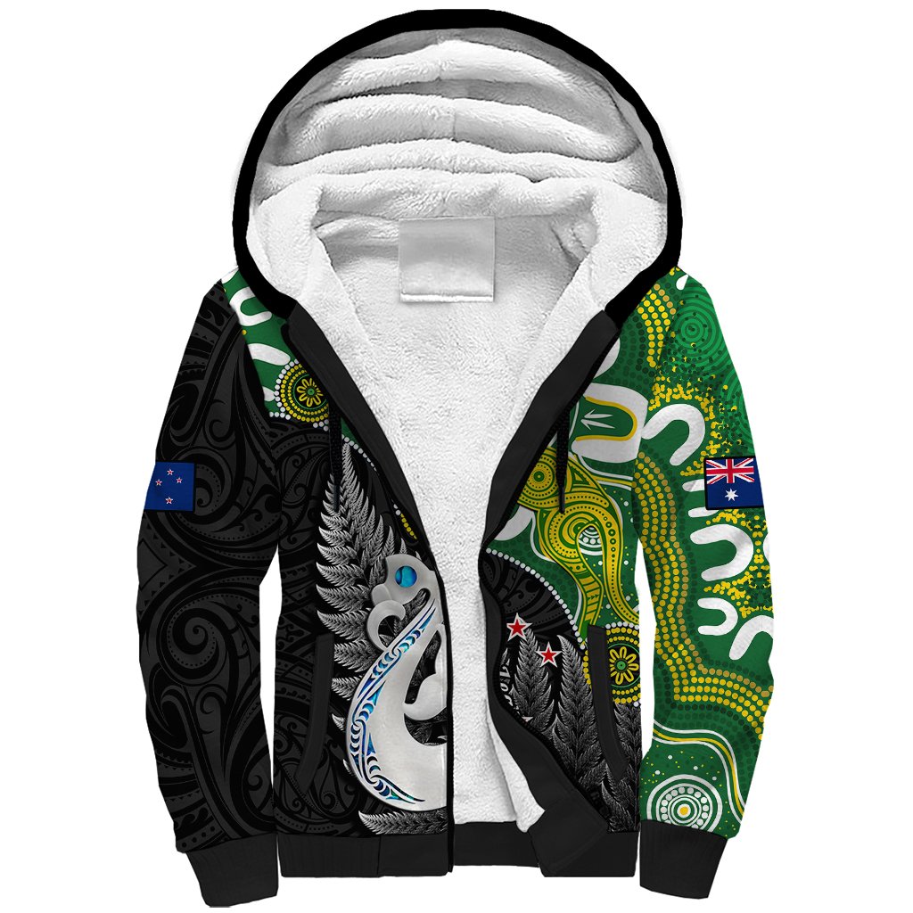 Personalised New Zealand And Australia Sherpa Hoodie Aboriginal Mix Aotearoa Maori Unique Style