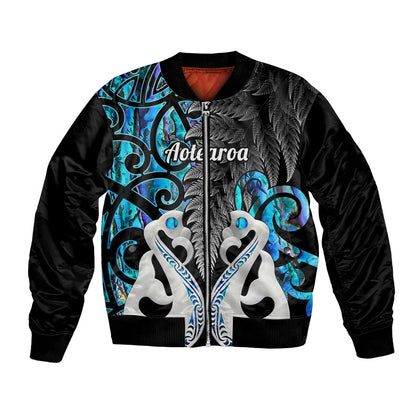 Personalised New Zealand Bomber Jacket Te Manaia Mangopare Maori And Fern Blue Style