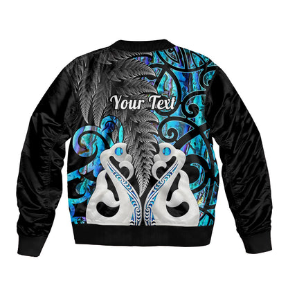 Personalised New Zealand Bomber Jacket Te Manaia Mangopare Maori And Fern Blue Style