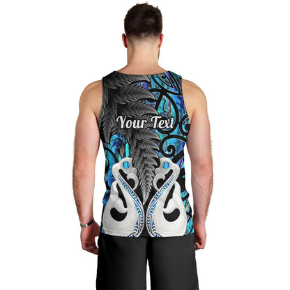 Personalised New Zealand Men Tank Top Te Manaia Mangopare Maori And Fern Blue Style