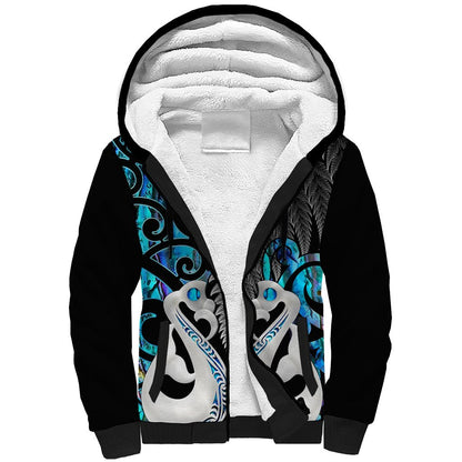 Personalised New Zealand Sherpa Hoodie Te Manaia Mangopare Maori And Fern Blue Style