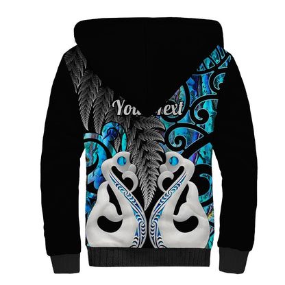 Personalised New Zealand Sherpa Hoodie Te Manaia Mangopare Maori And Fern Blue Style