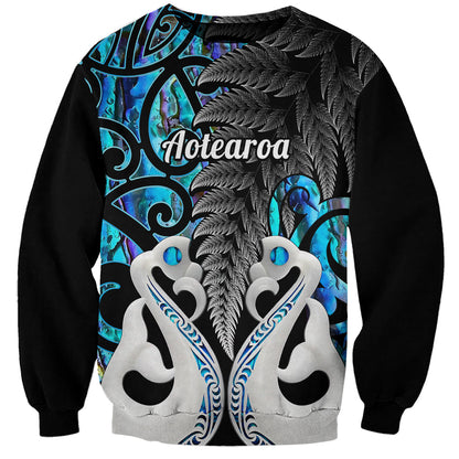 Personalised New Zealand Sweatshirt Te Manaia Mangopare Maori And Fern Blue Style