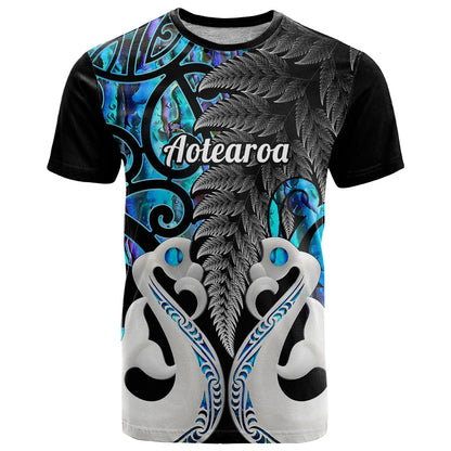 Personalised New Zealand T Shirt Te Manaia Mangopare Maori And Fern Blue Style