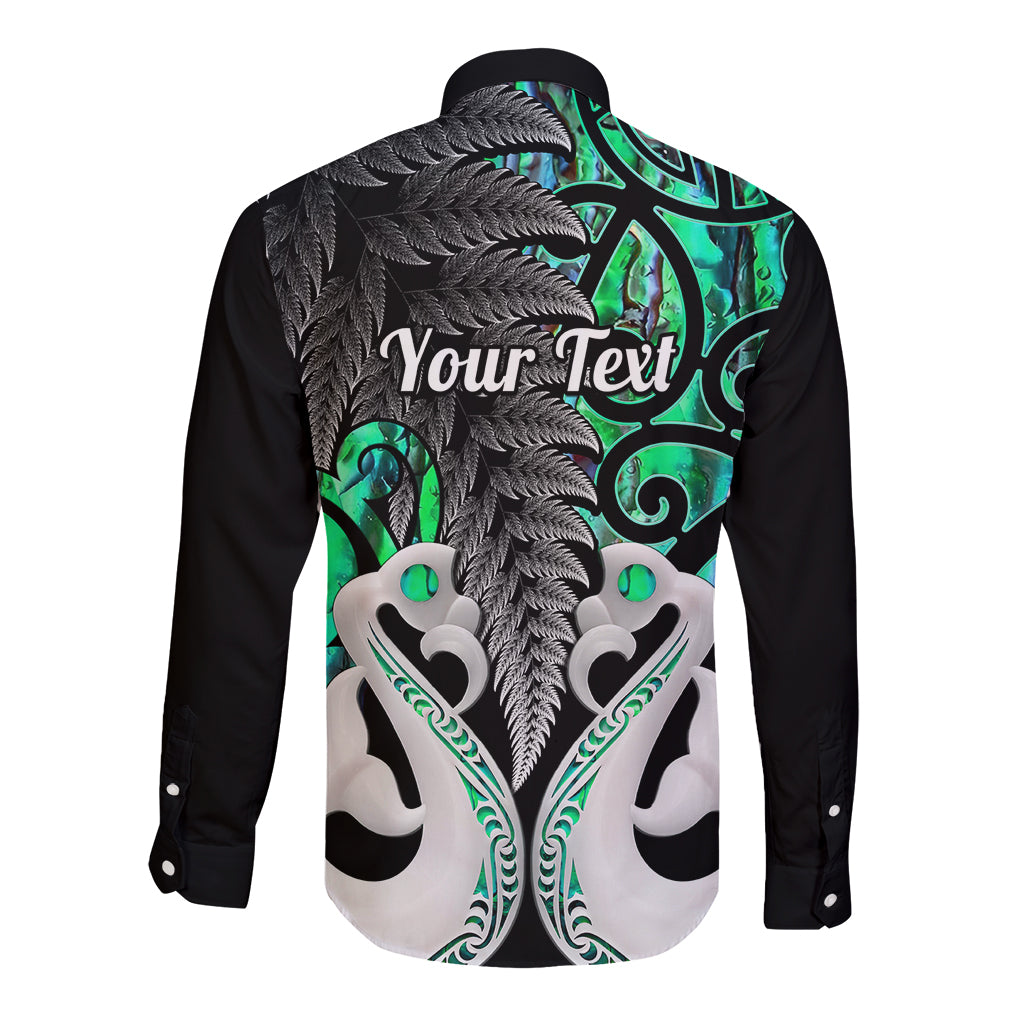 Personalised New Zealand Long Sleeve Button Shirt Te Manaia Mangopare Maori And Fern Green Style