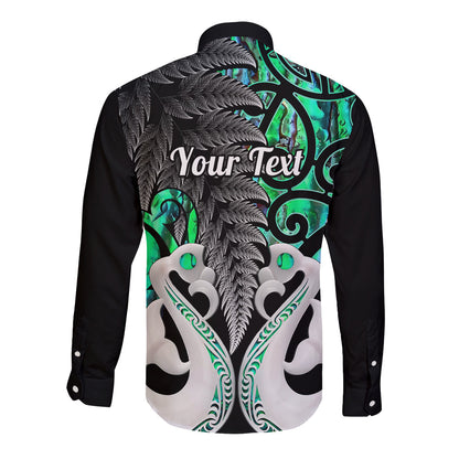 Personalised New Zealand Long Sleeve Button Shirt Te Manaia Mangopare Maori And Fern Green Style