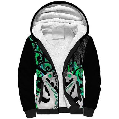 Personalised New Zealand Sherpa Hoodie Te Manaia Mangopare Maori And Fern Green Style