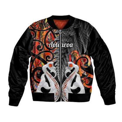 Personalised New Zealand Bomber Jacket Te Manaia Mangopare Maori And Fern Orange Style