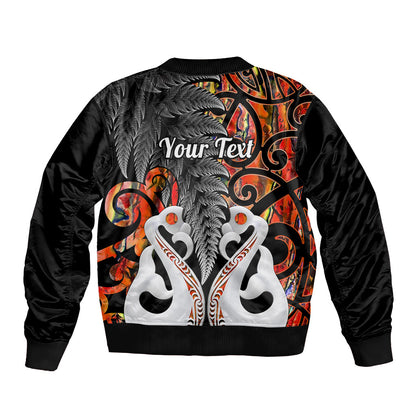 Personalised New Zealand Bomber Jacket Te Manaia Mangopare Maori And Fern Orange Style