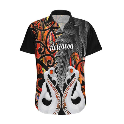 Personalised New Zealand Hawaiian Shirt Te Manaia Mangopare Maori And Fern Orange Style
