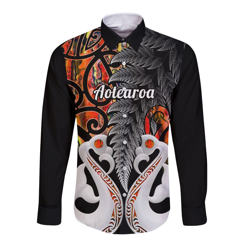 Personalised New Zealand Long Sleeve Button Shirt Te Manaia Mangopare Maori And Fern Orange Style