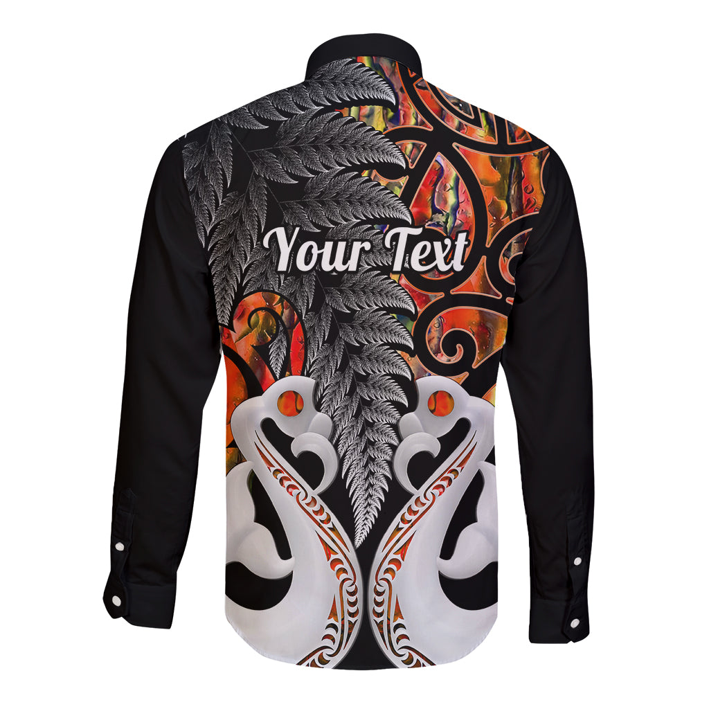 Personalised New Zealand Long Sleeve Button Shirt Te Manaia Mangopare Maori And Fern Orange Style