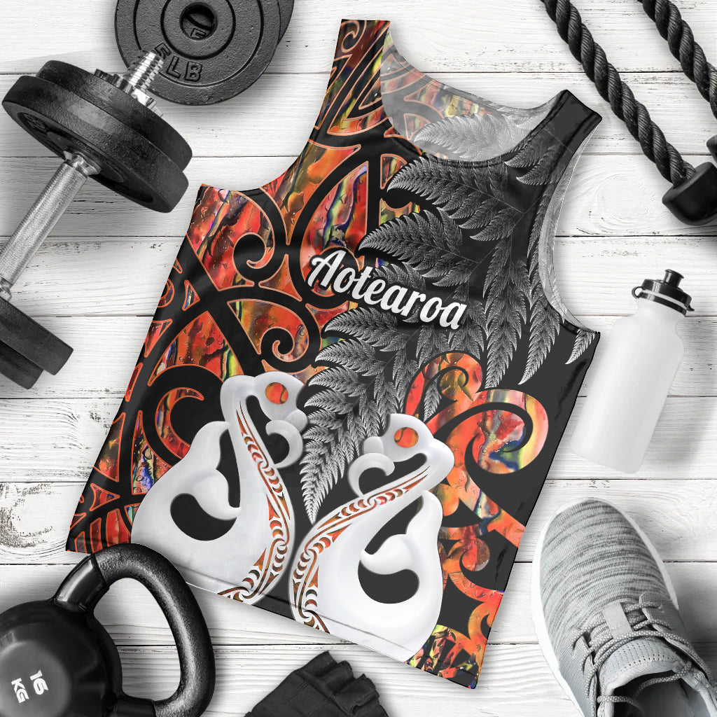 Personalised New Zealand Men Tank Top Te Manaia Mangopare Maori And Fern Orange Style