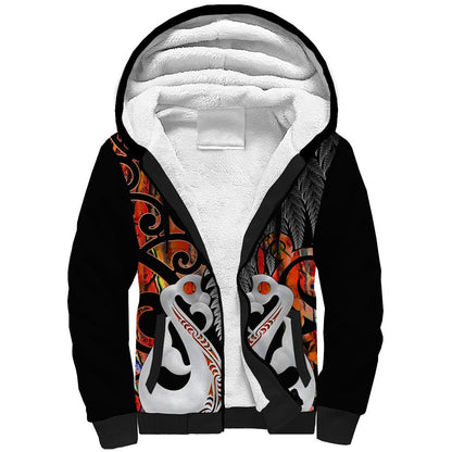 Personalised New Zealand Sherpa Hoodie Te Manaia Mangopare Maori And Fern Orange Style