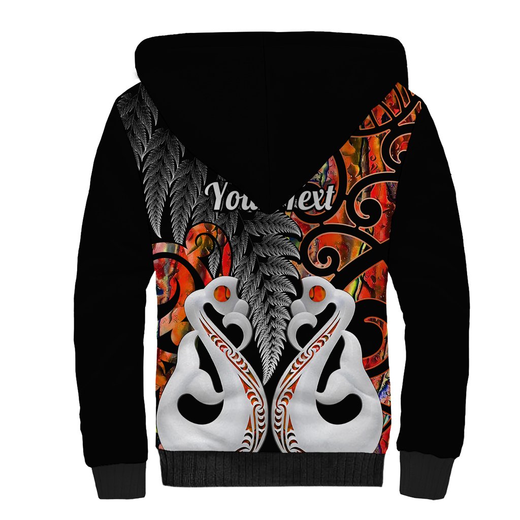 Personalised New Zealand Sherpa Hoodie Te Manaia Mangopare Maori And Fern Orange Style