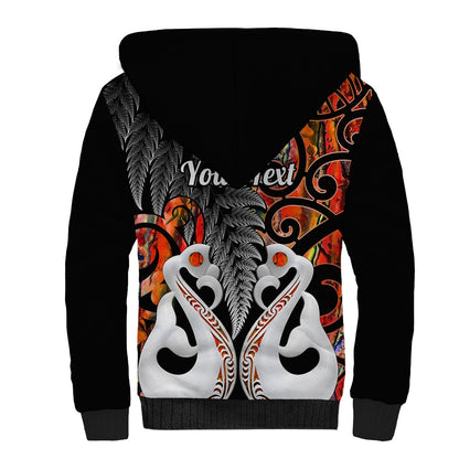 Personalised New Zealand Sherpa Hoodie Te Manaia Mangopare Maori And Fern Orange Style