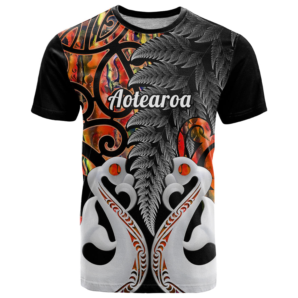 Personalised New Zealand T Shirt Te Manaia Mangopare Maori And Fern Orange Style