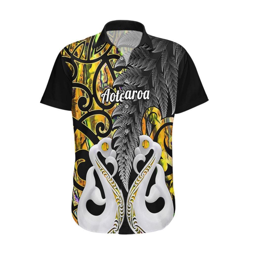 Personalised New Zealand Hawaiian Shirt Te Manaia Mangopare Maori And Fern Gold Style