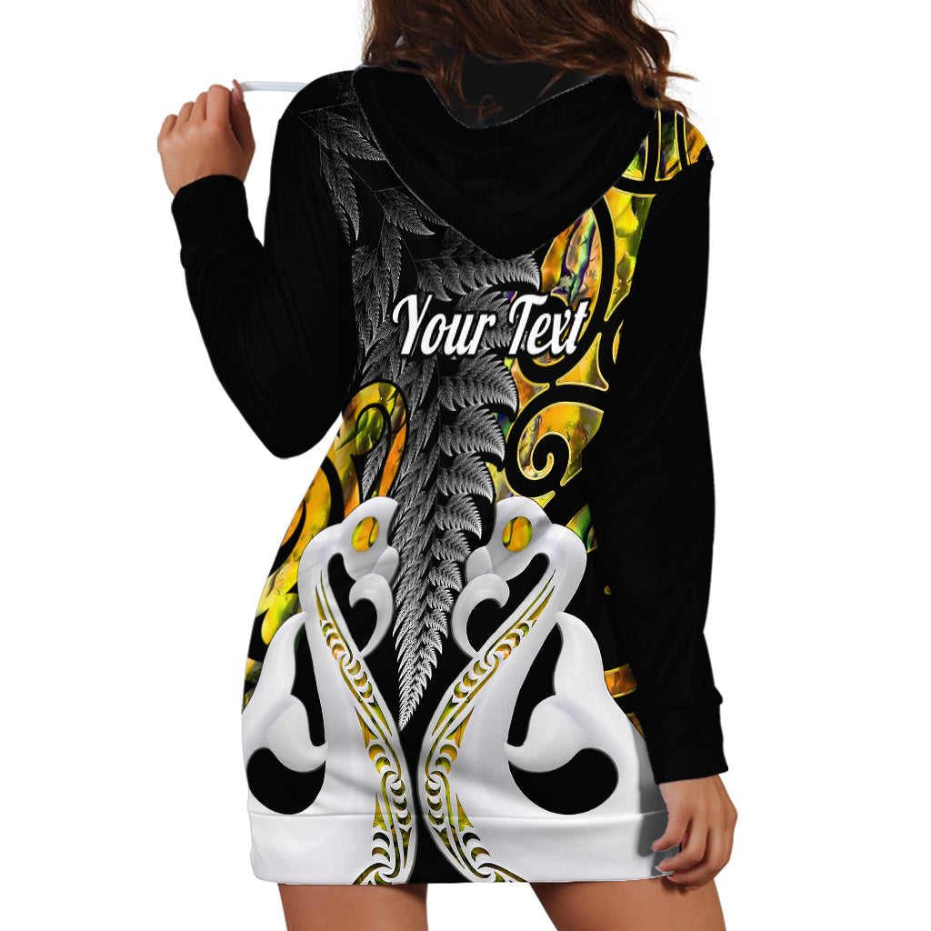 Personalised New Zealand Hoodie Dress Te Manaia Mangopare Maori And Fern Gold Style