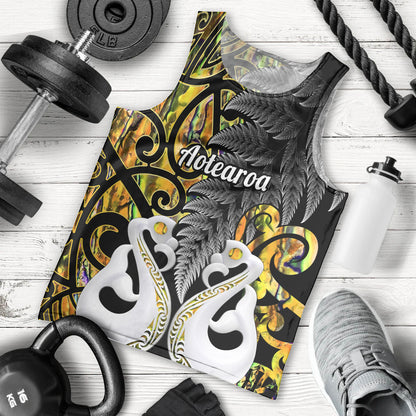 Personalised New Zealand Men Tank Top Te Manaia Mangopare Maori And Fern Gold Style