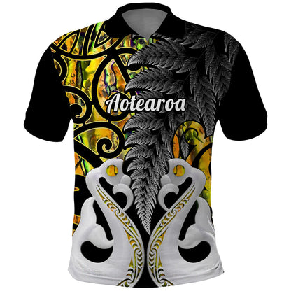 Personalised New Zealand Polo Shirt Te Manaia Mangopare Maori And Fern Gold Style